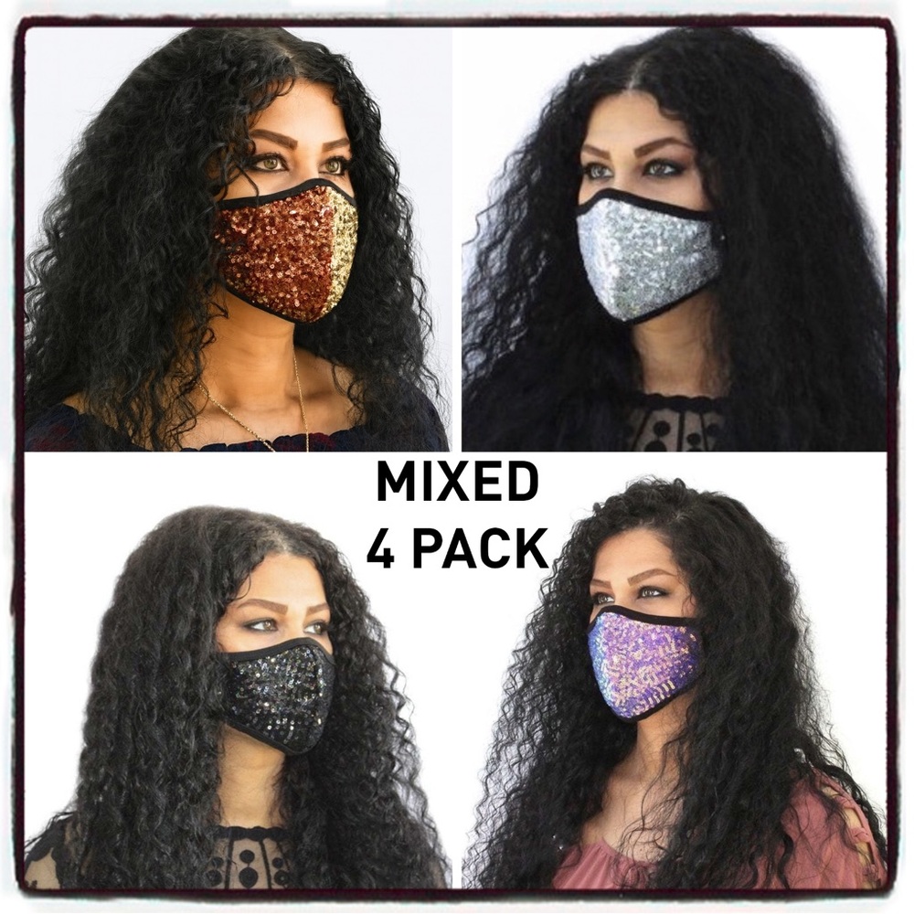 Mixed 4 Pack Sequin Face Masks